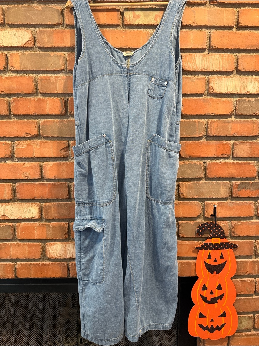 Pilcro Light Blue Denim Wide-Leg Overalls